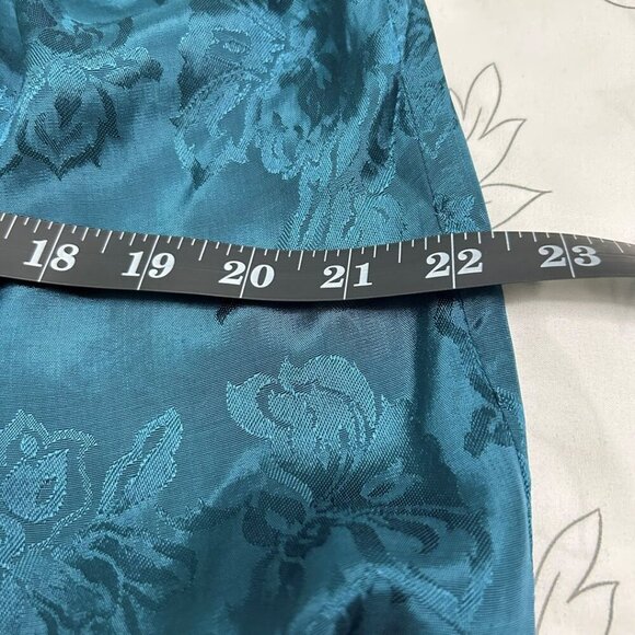 NWT Band of the Free Celene Side Drape Teal Floral Embossed Satin Midi Skirt Med - Picture 11 of 11